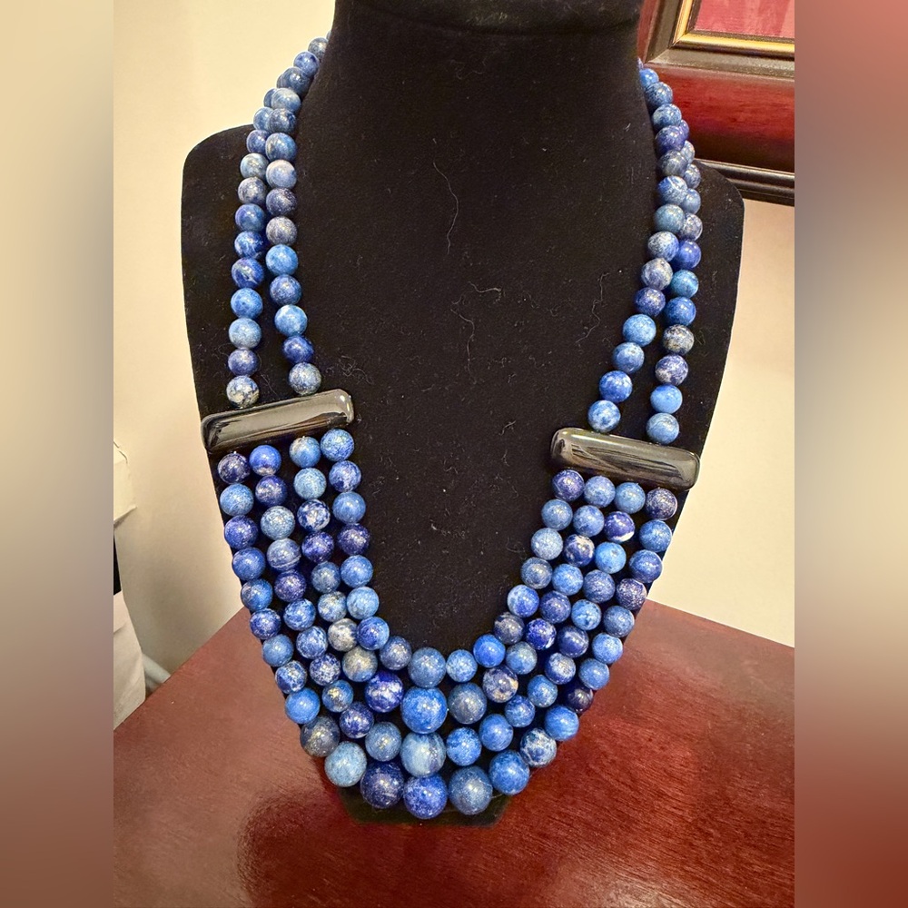 NWOT JAY KING DTR STERLING SILVER LAPIS & ONYX NECKLACE, 22" inches RARE - Picture 5 of 10